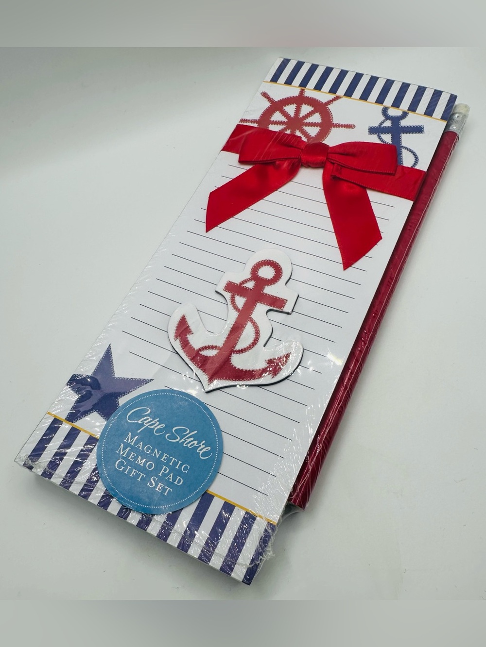 Nautical Chic Magnetic Memo Pad GIF Set with Anchor and Red Bow